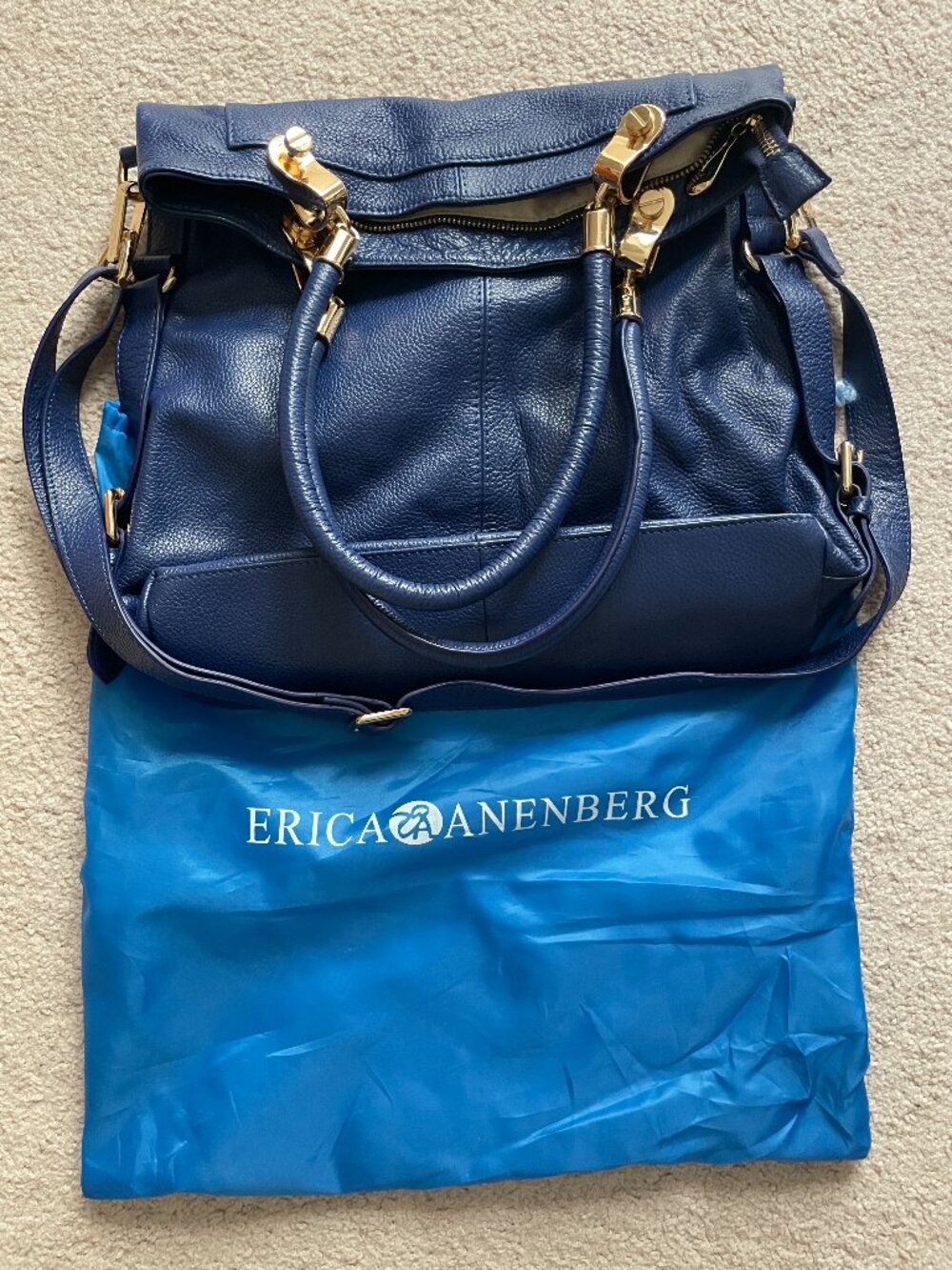 Erica Anenberg Cobalt Blue Leather Valerie Convertible Foldover Tote